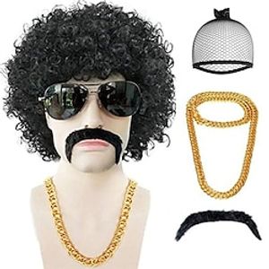 Afro Wig Men 80S Costumes For Men 70S Wigs For Men 70S Outfits For Men Afro Wigs 70'S Disco Wig For HalloweenShort Black Wigs For Disco Outfits Men Boys Party Curly Wig Men Rocker Lightinthebox