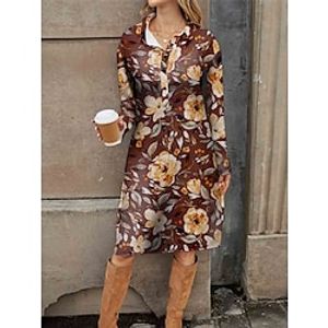 Women's Shirt Dress Casual Dress Floral Print Button Shirt Collar Midi Dress Streetwear Street Holiday Long Sleeve Loose Fit Fuchsia Brown Spring S M L XL 2XL Lightinthebox