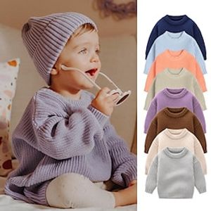 Toddler Girls' Sweater Solid Color School non-printing Long Sleeve Crewneck Active 3-7 Years Fall Meteor Orange Light silver gray Caramel coffee Lightinthebox