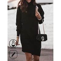 Women's Black Dress Casual Dress Winter Dress Mini Dress Ruched Daily Date Going out Fashion Modern Turtleneck Long Sleeve 2023 Loose Fit Black Color S M L XL XXL Size Lightinthebox - thumbnail