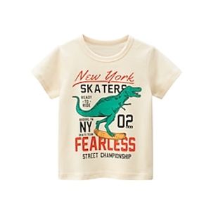 Kids Boys T shirt Tee Cartoon Dinosaur Short Sleeve Children Top Casual Fashion Daily Summer Beige 2-8 Years Lightinthebox