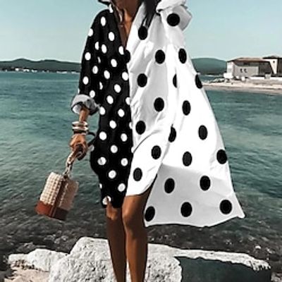 Women's Casual Dress Shirt Dress Swing Dress Black And White Green Black Long Sleeve Floral Print Winter Fall V Neck Modern Winter Dress Weekend Fall Dress Loose Fit S M L XL XXL 3XL miniinthebox