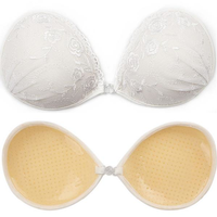 Front Closure White Lace Invisible Silicone Breathable Underwear Gather Breast Bra