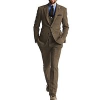Black Brown Green Men's Wedding Tweed Suits Herringbone 3 Piece Retro Vintage Plus Size Single Breasted Two-buttons 2023 miniinthebox - thumbnail