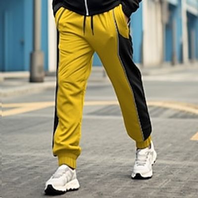 Men's Sweatpants Joggers Trousers Drawstring Elastic Waist Elastic Cuff Patchwork Comfort Breathable Casual Daily Holiday Sports Fashion Black Yellow Lightinthebox