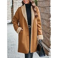 Women's Shearling Coat Suede Fleece Jacket Sherpa Jacket Winter Coat Windproof Thermal Warm Teddy Coat with Pocket Single Breasted Lapel Outerwear Long Sleeve Lightinthebox - thumbnail