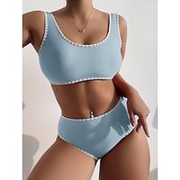 Women's Swimwear Bikini Normal Swimsuit 2 Piece Solid Color Light Blue Black Red Purple Rose Red Bandeau Bathing Suits Sports Summer miniinthebox - thumbnail