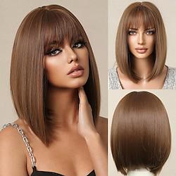 Black Dark Brown Blonde Auburn Bob Brown Wig with Bangs Natural Short Straight Wigs for Women Shoulder Length Synthetic Wigs for Daily Cosplay Lightinthebox