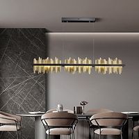 Crystal Chandelier Luxury 120cm Liner Design Chandelier Beautiful Gray Sparkling Crystal Leaf Modern Chandelier for Kitchen Island Living Room Dining Room Bedroom Lights 110-240V Lightinthebox - thumbnail