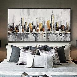 Large New York City Landscape painting hand painted Large urban art painting Urban Wall Art handmade New York Wall Art city art painting Hand-painted city painting Lightinthebox