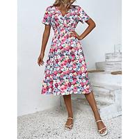 Women's Casual Dress Swing Dress Floral Print V Neck Midi Dress Streetwear Holiday Vacation Short Sleeve Summer Lightinthebox