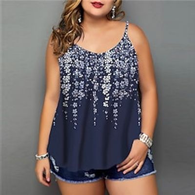 Women's Plus Size Tops Camisole Floral Backless Print Sleeveless Strap Streetwear Daily Going out Polyester Spring Summer White Blue miniinthebox
