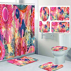 Beautiful Geometric Pattern Flower Print Bathroom Shower Curtain Leisure Toilet Four-piece Design miniinthebox