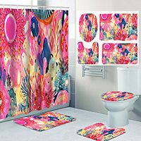 Beautiful Geometric Pattern Flower Print Bathroom Shower Curtain Leisure Toilet Four-piece Design miniinthebox - thumbnail