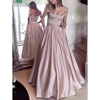 Ball Gown Evening Gown Party Dress Formal Floor Length Sleeveless Off Shoulder Satin with Pleats Crystals 2023 Lightinthebox - thumbnail