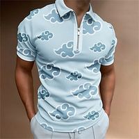 Men's Golf Shirt 3D Print Clouds Turndown Casual Daily Zipper Short Sleeve Tops Casual Fashion Comfortable Sports Blue-Green Lightinthebox - thumbnail