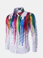 Casual Business Korean Style Personality 3D Splash Ink Printing Long Sleeve Dress Shirts for Men