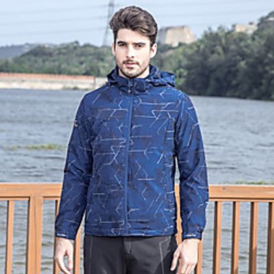 Men's Hoodie Jacket Waterproof Hiking Jacket Hiking Windbreaker Autumn  Fall Spring Summer Outdoor Stripes Waterproof Windproof Ultra Light (UL) Quick Dry Jacket Hoodie Top Elastane Full Zip Hunting Lightinthebox