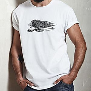 Men's Unisex Tee T shirt Hot Stamping Graphic Prints Lion Plus Size Print Short Sleeve Casual Tops Cotton Basic Designer Big and Tall White Lightinthebox