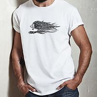 Men's Unisex Tee T shirt Hot Stamping Graphic Prints Lion Plus Size Print Short Sleeve Casual Tops Cotton Basic Designer Big and Tall White Lightinthebox - thumbnail