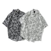 Men's Shirt Other Prints Graphic Leaves Button-Down Print Short Sleeve Casual Tops 100% Cotton Basic Hawaiian Distressed White Black Lightinthebox - thumbnail