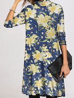 Casual Floral Tunic High Neckline A-line Dress - thumbnail