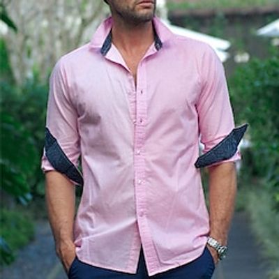 Men's Shirt Button Up Shirt Casual Shirt Light Pink White Pink Long Sleeve Color Block Lapel Daily Vacation Patchwork Clothing Apparel Fashion Casual Comfortable Smart Casual Lightinthebox