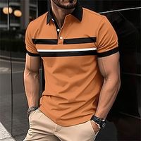 Men's Polo Shirt Golf Shirt Work Casual Lapel Short Sleeve Basic Modern Color Block Stripes Patchwork Button Spring  Summer Regular Fit Wine Yellow Pink Green Khaki Gray Polo Shirt Lightinthebox