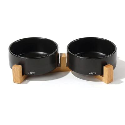 M-Pets Opera Ceramic Bowls With Bamboo Stand Black 2X850ml M-Pets Opera Ceramic Bowls With Bamboo Stand Black 2X850ml