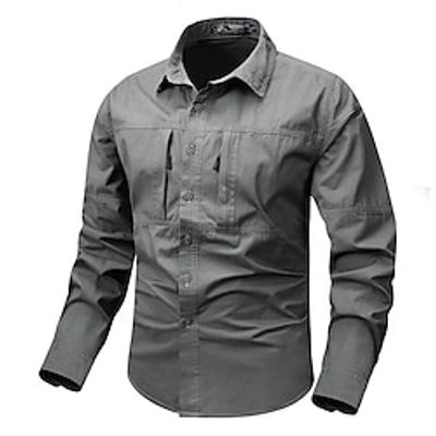 Men's Shirt Button Up Shirt Casual Shirt Work Shirt Black khaki Army Green Gray Long Sleeve Plain Lapel Daily Vacation Front Pocket Clothing Apparel 100% Cotton Fashion Casual Comfortable Lightinthebox