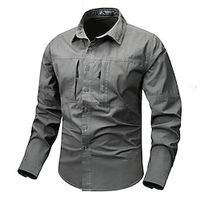 Men's Shirt Button Up Shirt Casual Shirt Work Shirt Black khaki Army Green Gray Long Sleeve Plain Lapel Daily Vacation Front Pocket Clothing Apparel 100% Cotton Fashion Casual Comfortable Lightinthebox - thumbnail