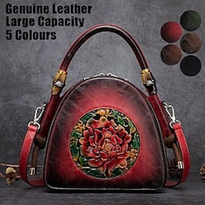 Women's Handbag Crossbody Bag Shoulder Bag Dome Bag Leather Party Daily Holiday Zipper Embossed Large Capacity Waterproof Lightweight Solid Color Geometric Folk Black Red Brown Lightinthebox