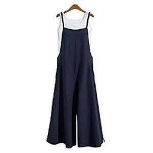 gihuo women's casual loose linen overalls wide leg rompers (navy, x-large) Lightinthebox