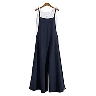 gihuo women's casual loose linen overalls wide leg rompers (navy, x-large) Lightinthebox