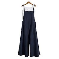 gihuo women's casual loose linen overalls wide leg rompers (navy, x-large) Lightinthebox - thumbnail