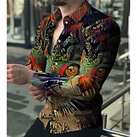 Men's Shirt 3D Print Cat Animal Turndown Street Casual Button-Down Print Long Sleeve Tops Casual Fashion Breathable Black / Spring / Summer miniinthebox - thumbnail