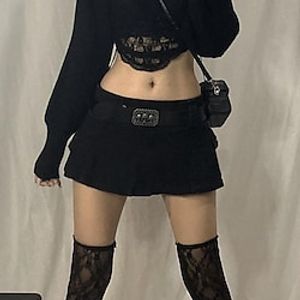 Women's Skirt Cargo Skirt Mini Polyester Black White Skirts Summer Ruffle Pocket Fashion Cargo Carnival Homecoming S M L miniinthebox