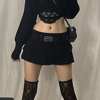 Women's Skirt Cargo Skirt Mini Polyester Black White Skirts Summer Ruffle Pocket Fashion Cargo Carnival Homecoming S M L miniinthebox - thumbnail