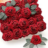 25pcs Red Roses Artificial Flowers Dark Red Roses Real Touch Foam Fake Roses Bulk With Stem Diy Craft Flowers For Wedding Bridal Bouquets Centerpiece Lightinthebox