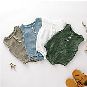 Baby Boys' Active Basic Solid Colored Print Sleeveless Romper White Blue Khaki miniinthebox