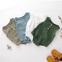 Baby Boys' Active Basic Solid Colored Print Sleeveless Romper White Blue Khaki miniinthebox - thumbnail