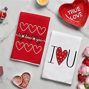 Valentine's Day Dishtowels, Red Love Dishcloth Red Hearts Love You Valentine's Day Kitchen Towels Dish Towels, Anniversary Wedding Decoration Hand Towels Lightinthebox