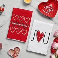 Valentine's Day Dishtowels, Red Love Dishcloth Red Hearts Love You Valentine's Day Kitchen Towels Dish Towels, Anniversary Wedding Decoration Hand Towels Lightinthebox - thumbnail