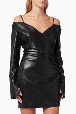 Moha Cold Shoulder Dress in Vegan Leather Moha Cold Shoulder Dress in Vegan Leather