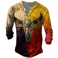 Men's T shirt Tee Henley Shirt Tee 3D Print Graphic Color Block Animal Plus Size Henley Daily Sports Button-Down Print Long Sleeve Tops Designer Basic Classic Comfortable Red miniinthebox - thumbnail