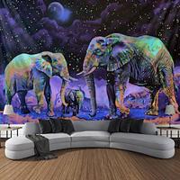 Elephant Animal Blacklight Tapestry UV Reactive Glow in the Dark Trippy Misty Nature Landscape Hanging Tapestry Wall Art Mural for Living Room Bedroom Lightinthebox