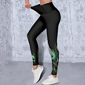 21Grams Women's High Waist Yoga Pants Cropped Leggings Tummy Control Butt Lift Peacock Feather Green Black Yellow Yoga Fitness Gym Workout Winter Sports Activewear High Elasticity Skinny  Athletic Lightinthebox