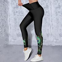 21Grams Women's High Waist Yoga Pants Cropped Leggings Tummy Control Butt Lift Peacock Feather Green Black Yellow Yoga Fitness Gym Workout Winter Sports Activewear High Elasticity Skinny  Athletic Lightinthebox - thumbnail