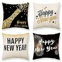 1PC Black and Gold Happy New Year Double Side Pillow Cover Soft Decorative Square Cushion Case Pillowcase for Bedroom Livingroom Sofa Couch Chair miniinthebox