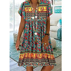 Women's T Shirt Dress Tee Dress Knee Length Dress Green Sky Blue Beige Short Sleeve Print Animal Print Spring Summer V Neck Casual / Daily Boho 2021 S M L XL XXL XXXL 4XL 5XL miniinthebox